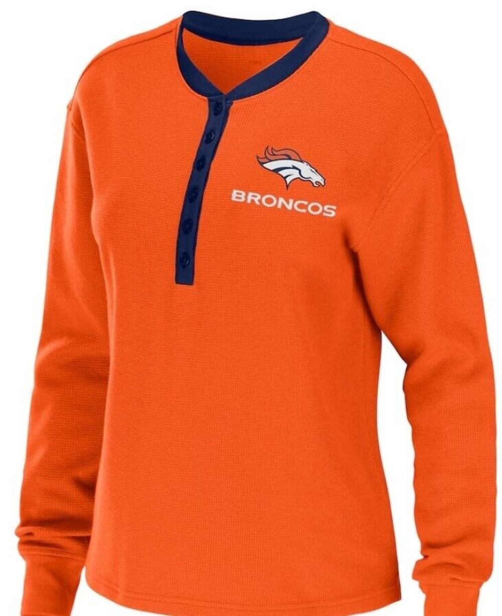 Denver Broncos WEAR by Erin Andrews Woman's Henley Long Sleeve T-shirt B4